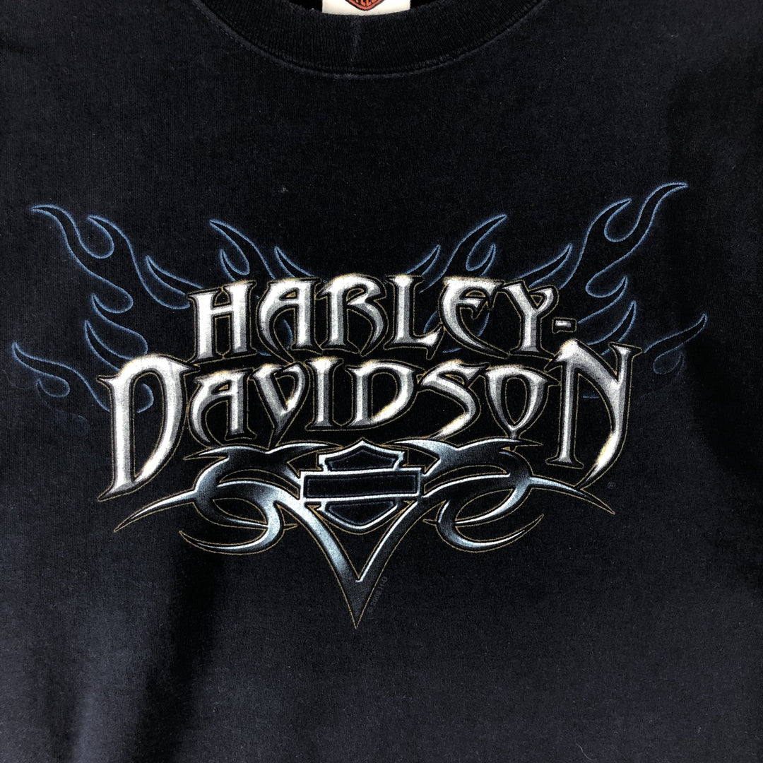 00'S Harley-Davidson Motorcycle Bike T-shirt Made in USA Men's XL Fire Pattern cotton navy blue type Vintage Second Hand