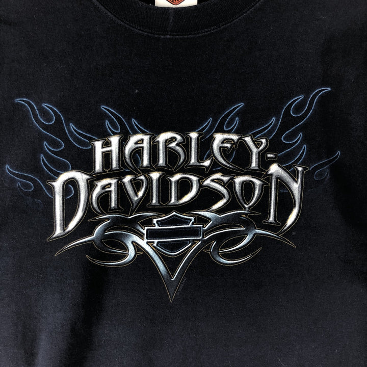 00'S Harley-Davidson Motorcycle Bike T-shirt Made in USA Men's XL Fire Pattern cotton navy blue type Vintage Second Hand