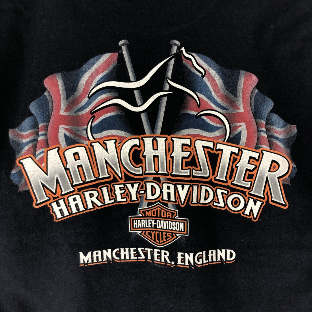 00'S Harley-Davidson Motorcycle Bike T-shirt Made in USA Men's XL Fire Pattern cotton navy blue type Vintage Second Hand