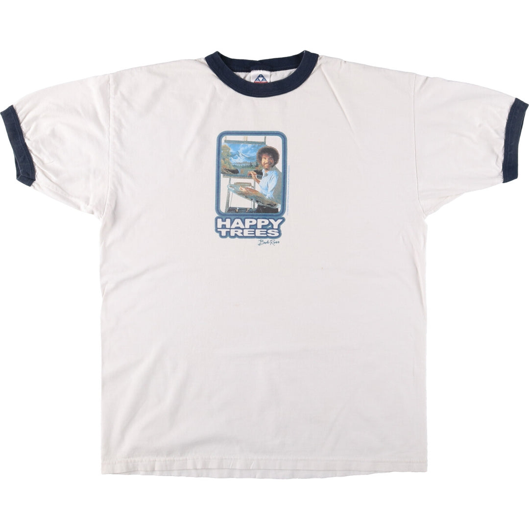 00'S ALSTYLE BOB ROSS Ringer T-shirt Men's XL size cotton white type Vintage Second Hand