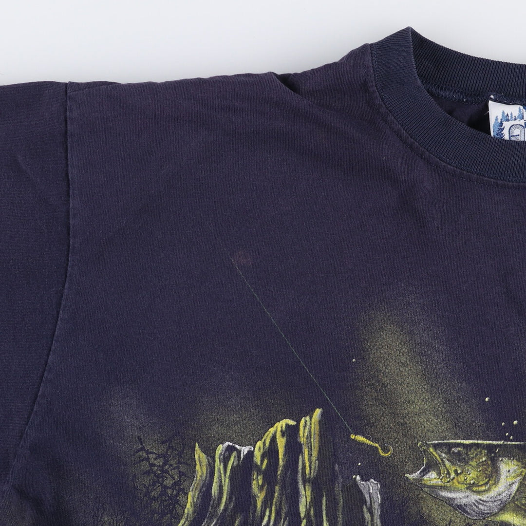 90'S ART UNLIMITED Fish Pattern Animal T-shirt Men's XL Vintage unclear navy blue type Vintage Second Hand