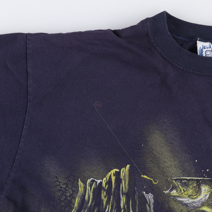 90'S ART UNLIMITED Fish Pattern Animal T-shirt Men's XL Vintage unclear navy blue type Vintage Second Hand