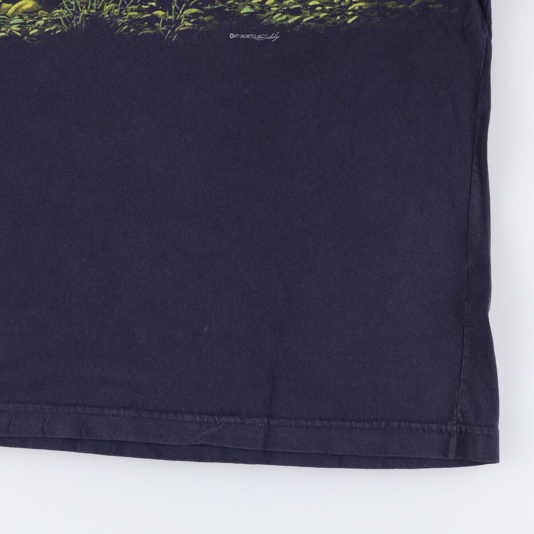 90'S ART UNLIMITED Fish Pattern Animal T-shirt Men's XL Vintage unclear navy blue type Vintage Second Hand