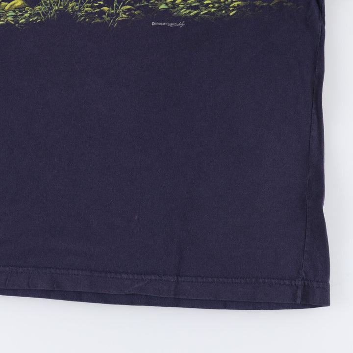 90'S ART UNLIMITED Fish Pattern Animal T-shirt Men's XL Vintage unclear navy blue type Vintage Second Hand