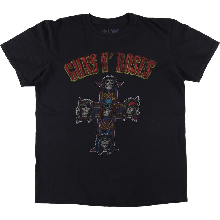 GUNS N' ROSES Skull Pattern Band T-shirt, Band Tee, Men's L size cotton black type Vintage Second Hand