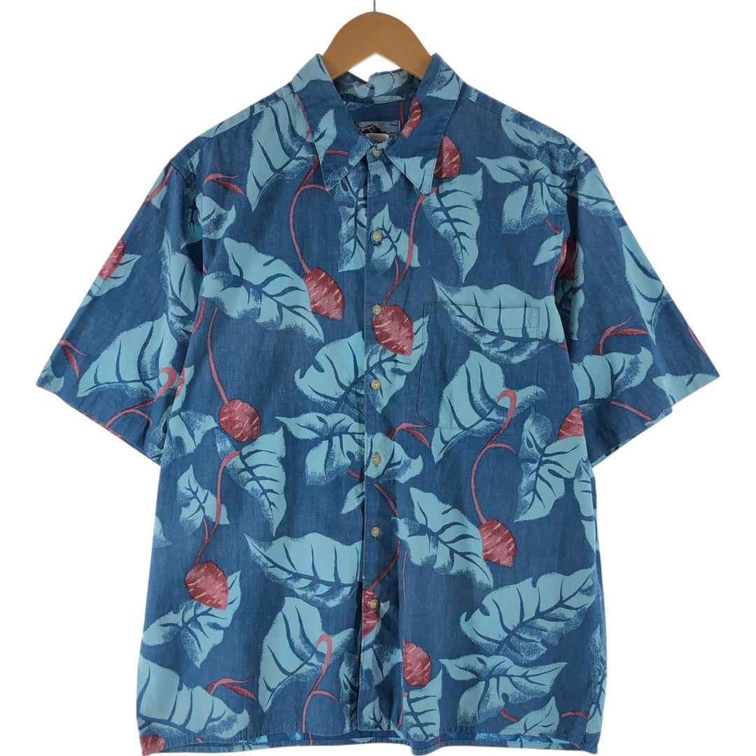 80s-90'S Reyn Spooner Diamond Head Tag All-Over Hawaiian Aloha Shirt Box Shirt Made in Hawaii Men's L Size cotton blue type Vintage Second Hand
