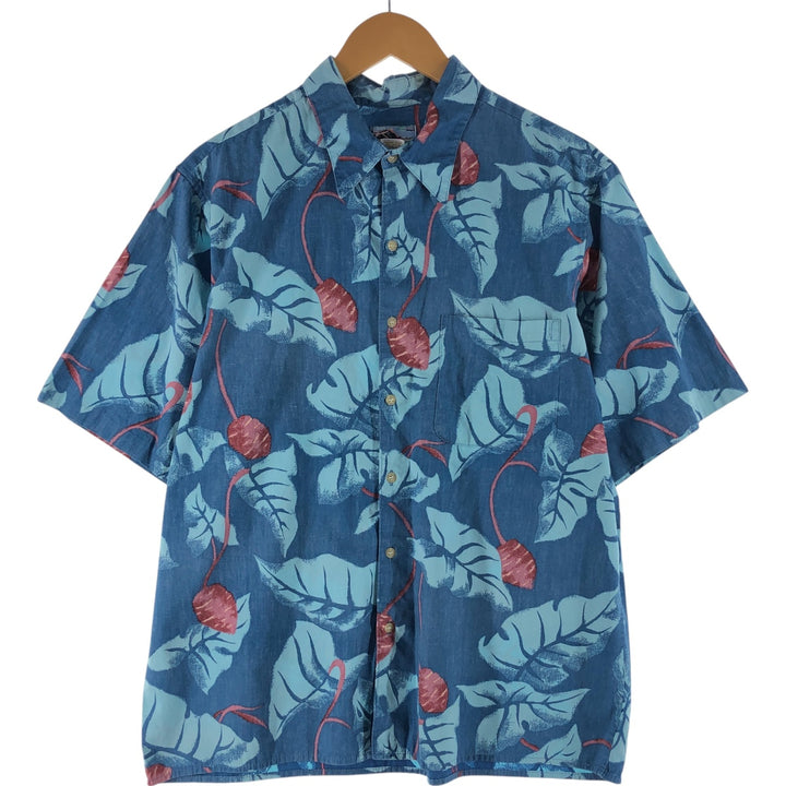80s-90'S Reyn Spooner Diamond Head Tag All-Over Hawaiian Aloha Shirt Box Shirt Made in Hawaii Men's L Size cotton blue type Vintage Second Hand