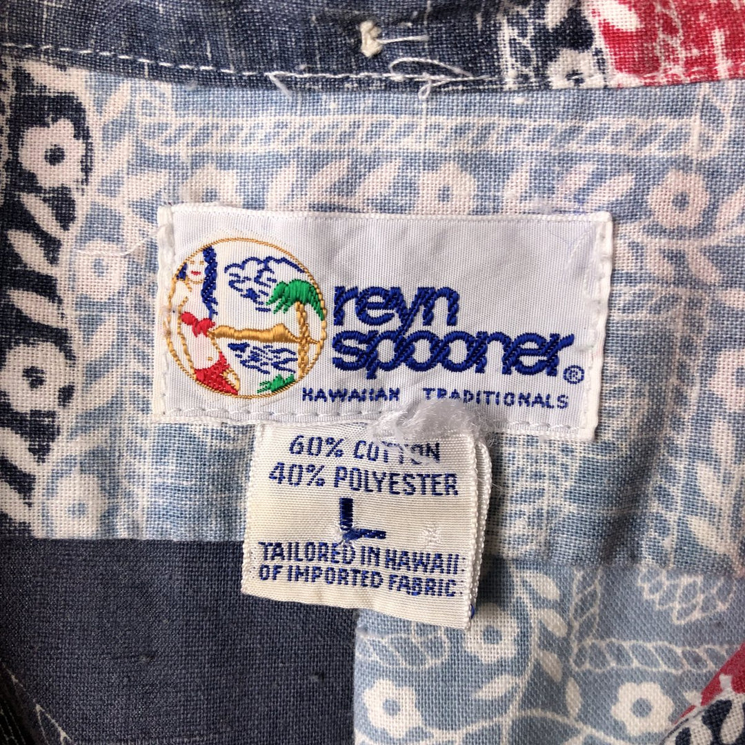 90'S Reyn Spooner Swimsuit Tag All-Over Print Pullover Button-Down Hawaiian Aloha Shirt Box Shirt Men's L Size cotton red type Vintage Second Hand