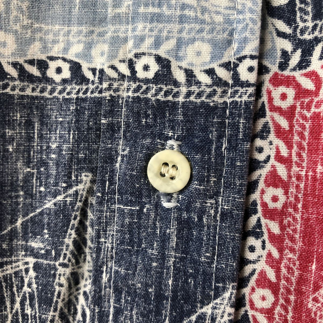 90'S Reyn Spooner Swimsuit Tag All-Over Print Pullover Button-Down Hawaiian Aloha Shirt Box Shirt Men's L Size cotton red type Vintage Second Hand