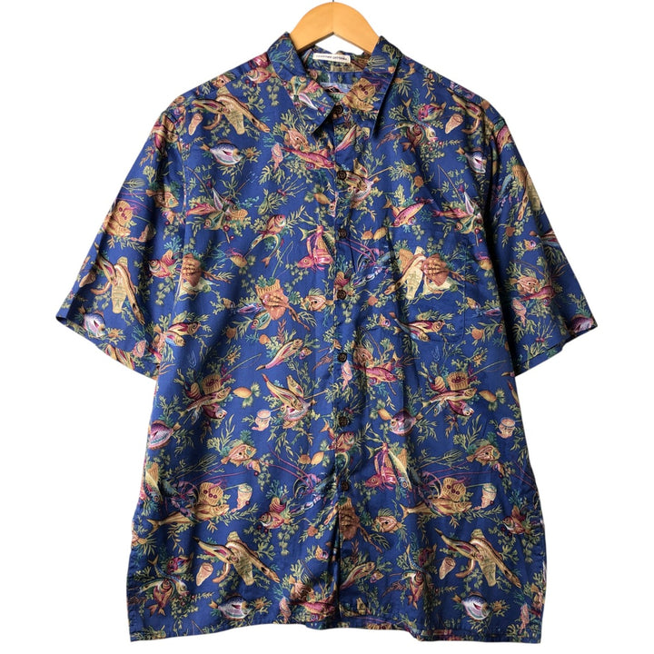 80s-90'S Reyn Spooner Diamond Head Tag Egyptian Cotton All-over Hawaiian Aloha Shirt Men's L size cotton blue type Vintage Second Hand