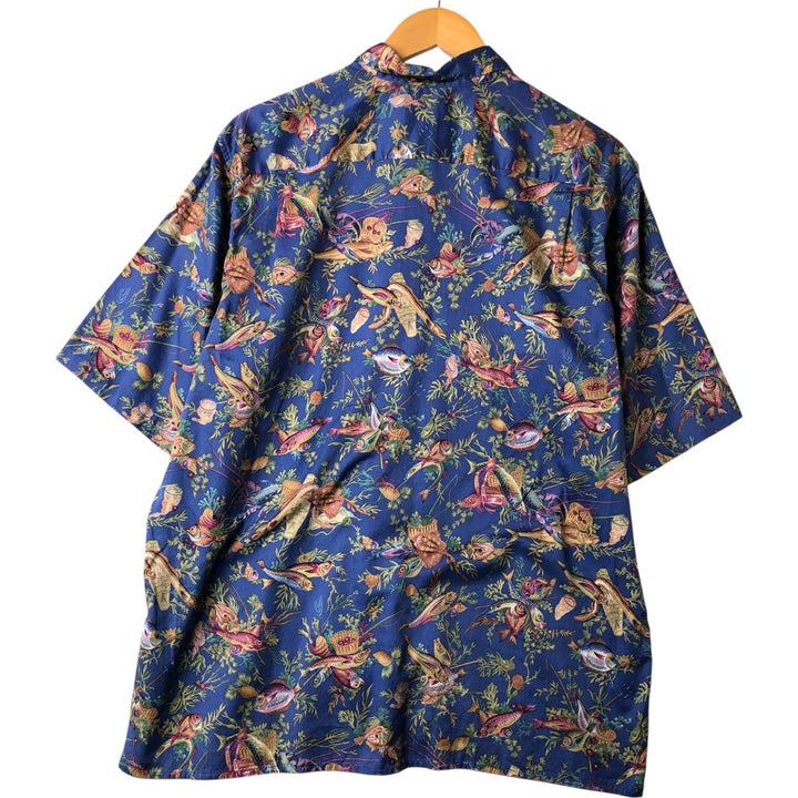 80s-90'S Reyn Spooner Diamond Head Tag Egyptian Cotton All-over Hawaiian Aloha Shirt Men's L size cotton blue type Vintage Second Hand