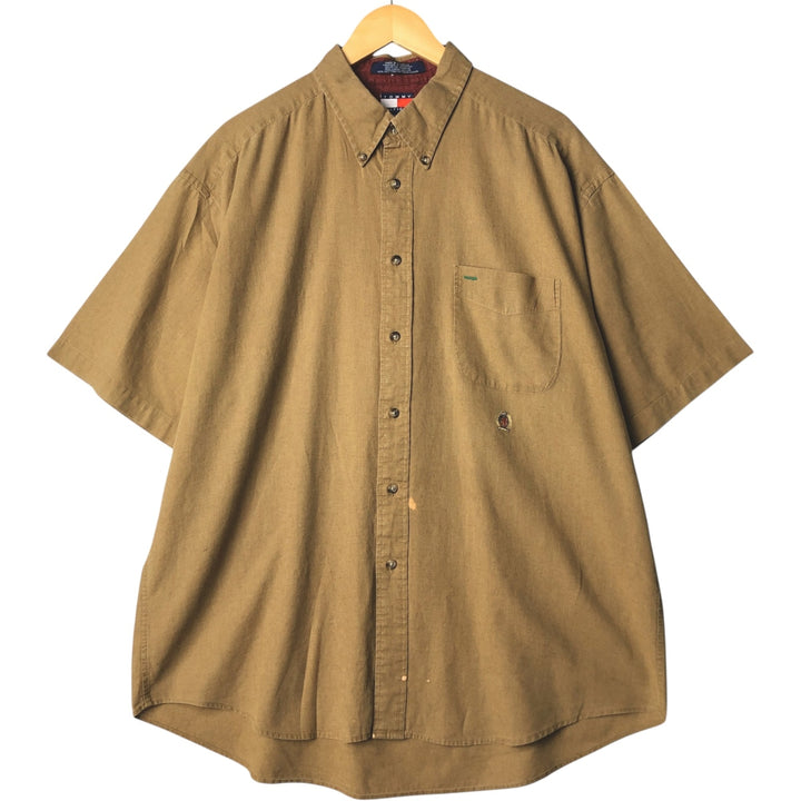 Vintage 90'S Tommy Hilfiger short-sleeved cotton and linen button-down shirt, men's size XL linen beige type brown Vintage Second Hand