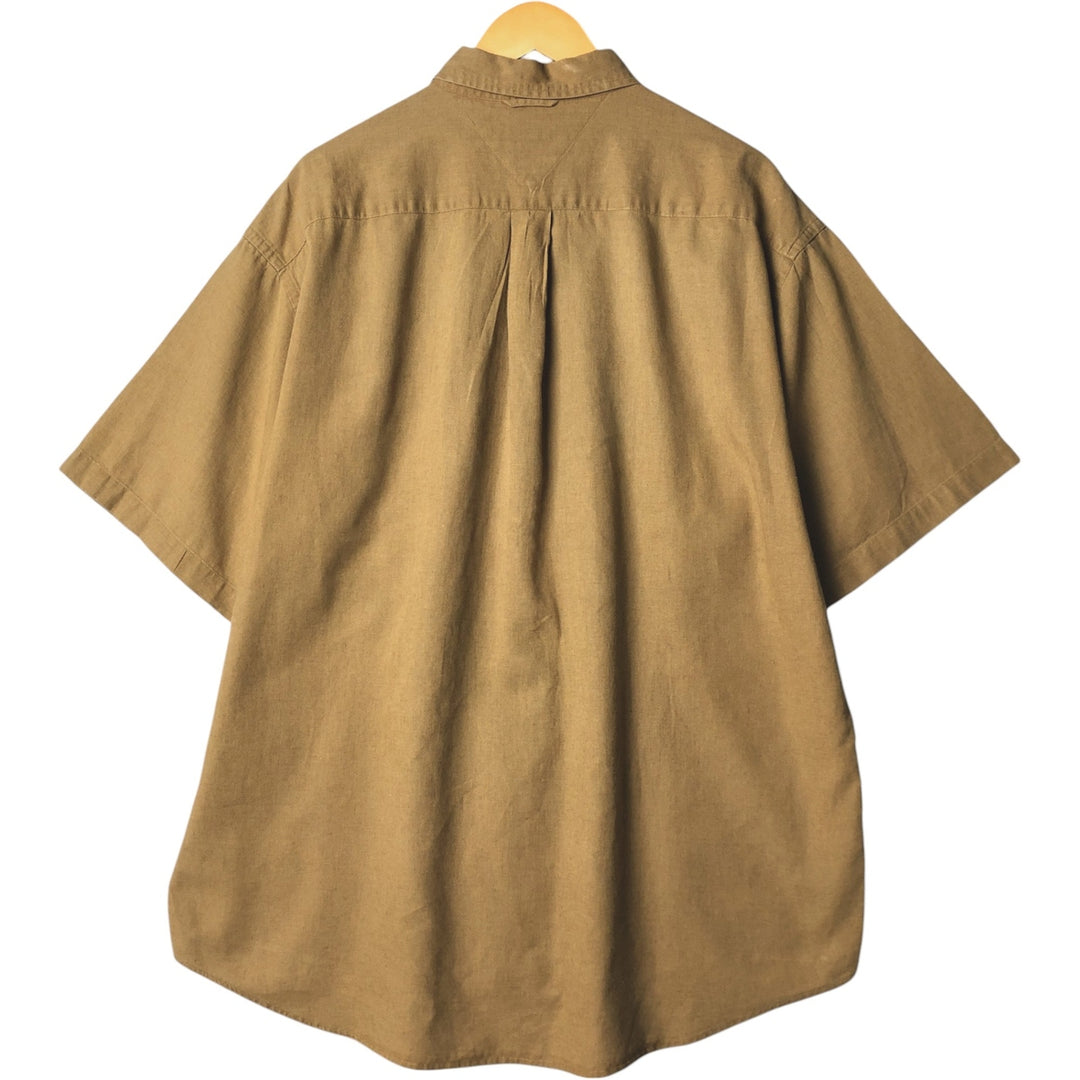 Vintage 90'S Tommy Hilfiger short-sleeved cotton and linen button-down shirt, men's size XL linen beige type brown Vintage Second Hand