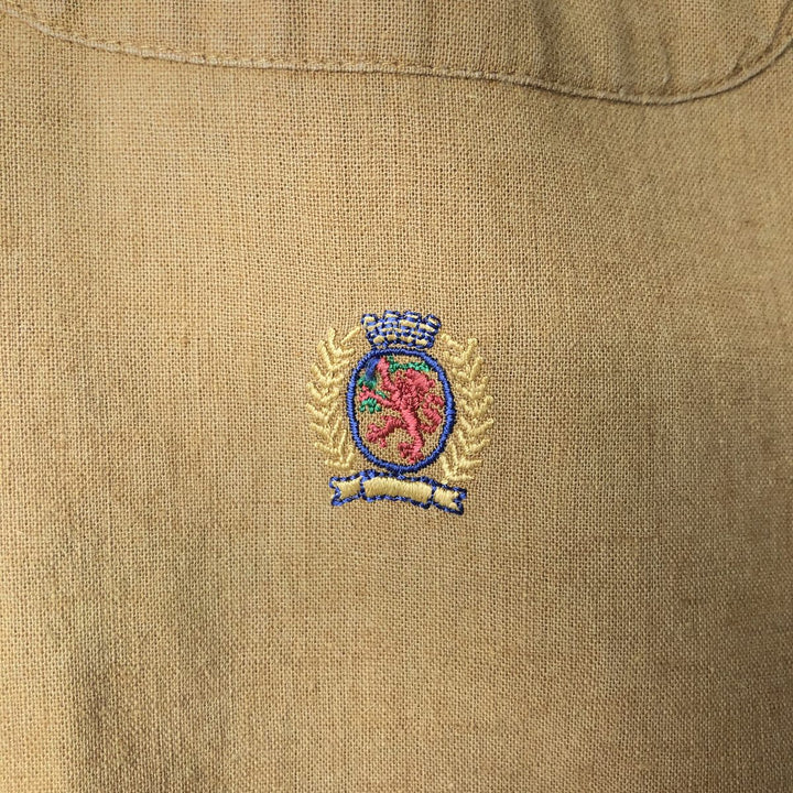 Vintage 90'S Tommy Hilfiger short-sleeved cotton and linen button-down shirt, men's size XL linen beige type brown Vintage Second Hand