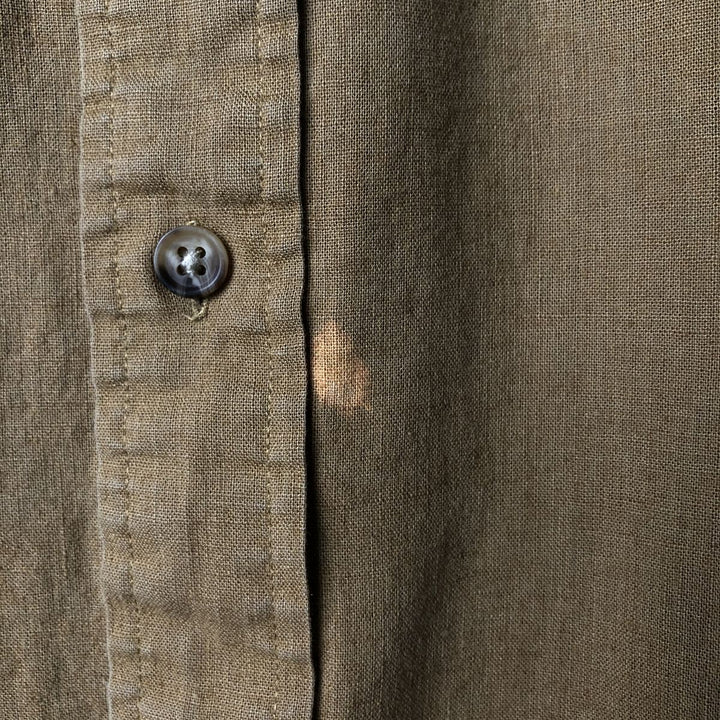 Vintage 90'S Tommy Hilfiger short-sleeved cotton and linen button-down shirt, men's size XL linen beige type brown Vintage Second Hand