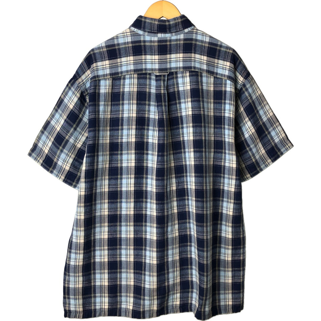 00'S NAUTICA Check Pattern Short Sleeve Linen Shirt Men's XL Box Shirt linen blue type Vintage Second Hand