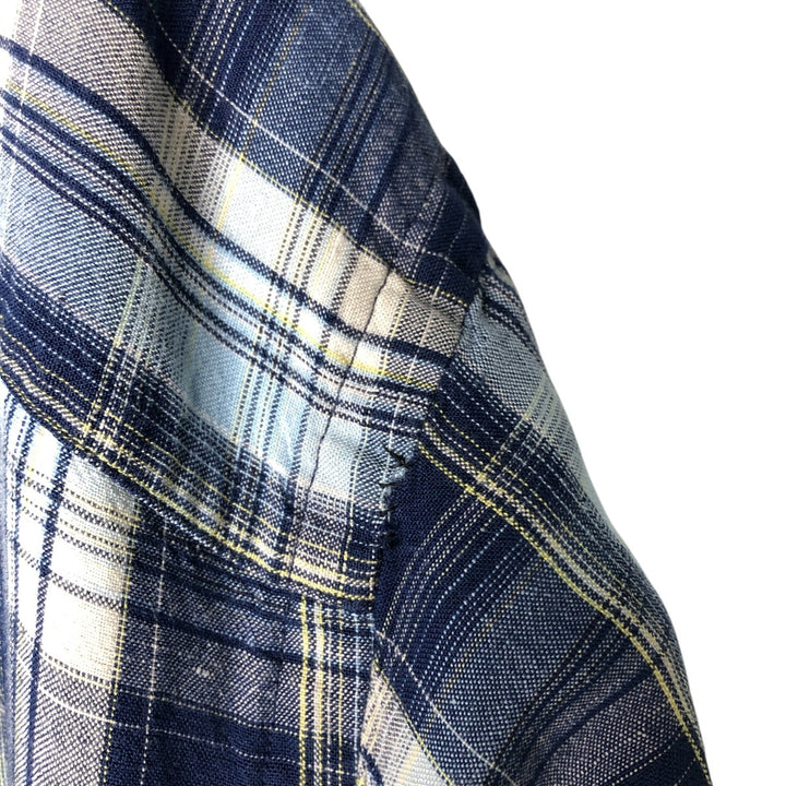 00'S NAUTICA Check Pattern Short Sleeve Linen Shirt Men's XL Box Shirt linen blue type Vintage Second Hand