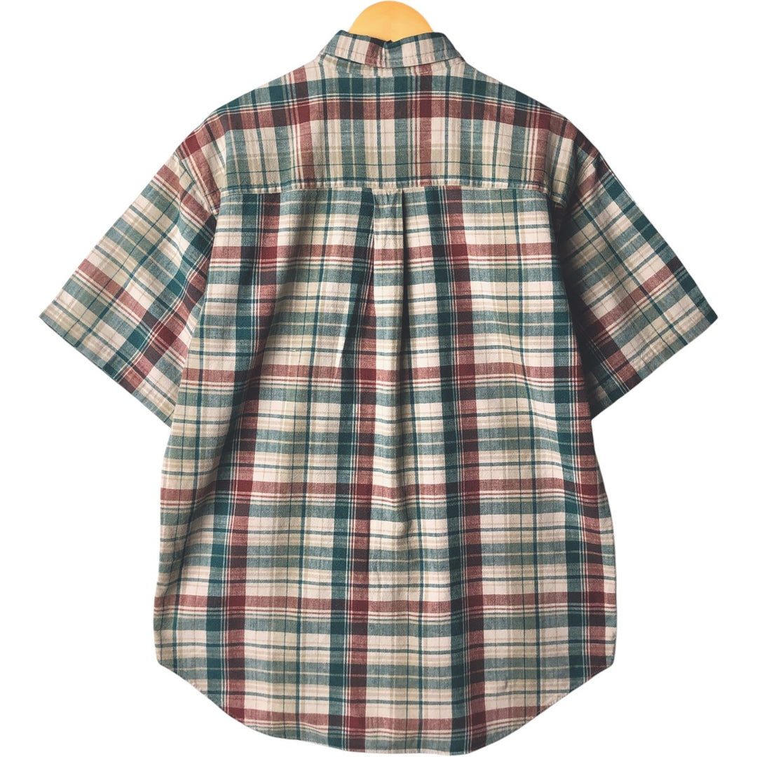 Vintage 70s-80'S LLBean Check Pattern Short Sleeve Cotton and Linen Button-Down Shirt, Men's Size Medium linen Beige type Vintage Second Hand