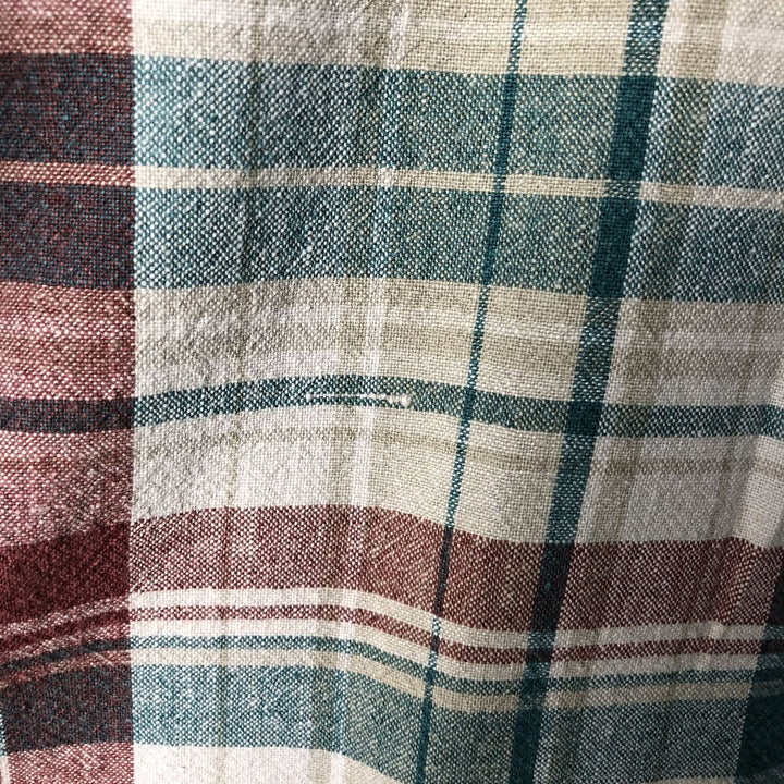 Vintage 70s-80'S LLBean Check Pattern Short Sleeve Cotton and Linen Button-Down Shirt, Men's Size Medium linen Beige type Vintage Second Hand