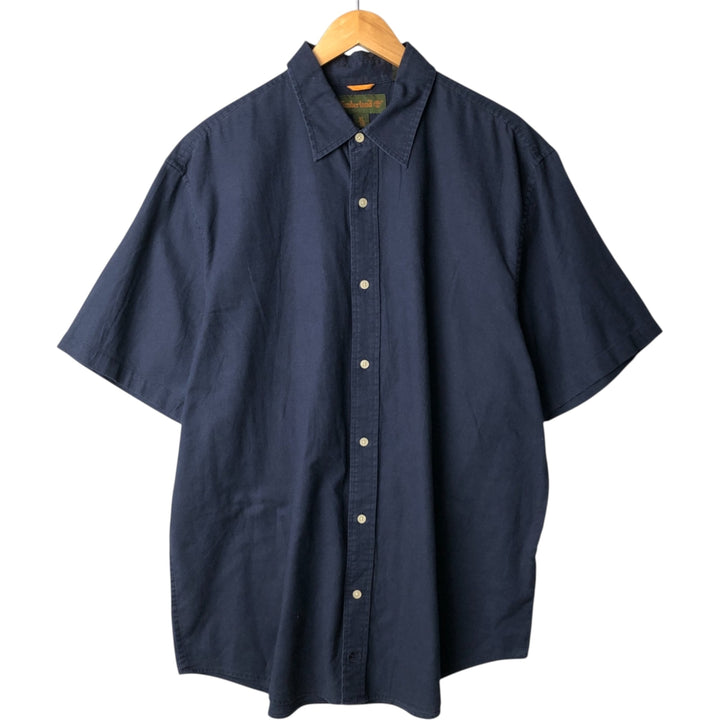 90s~00'S Timberland short sleeve linen shirt, men's XL size, vintage linen navy blue type Vintage Second Hand