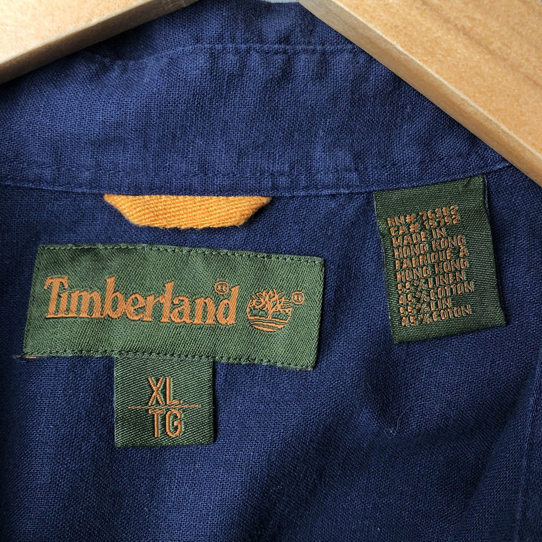 90s~00'S Timberland short sleeve linen shirt, men's XL size, vintage linen navy blue type Vintage Second Hand
