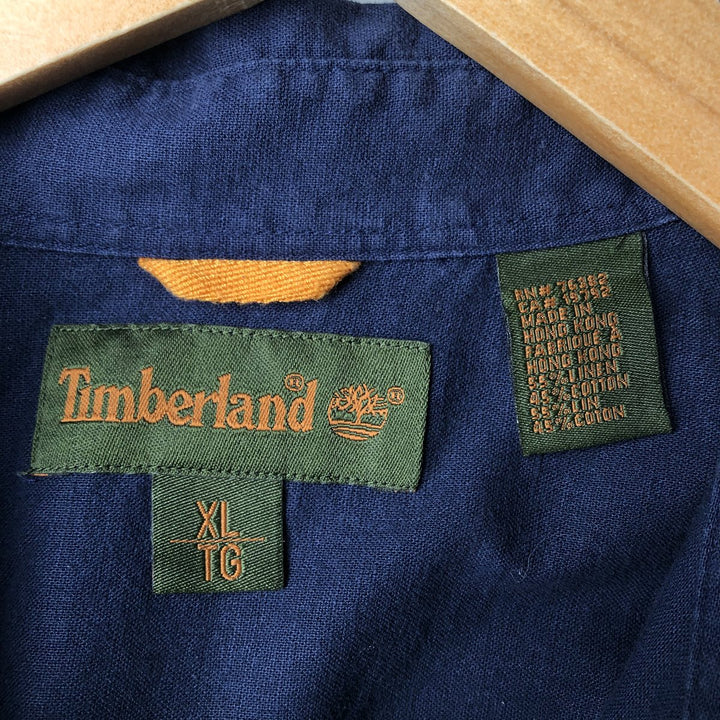 90s~00'S Timberland short sleeve linen shirt, men's XL size, vintage linen navy blue type Vintage Second Hand