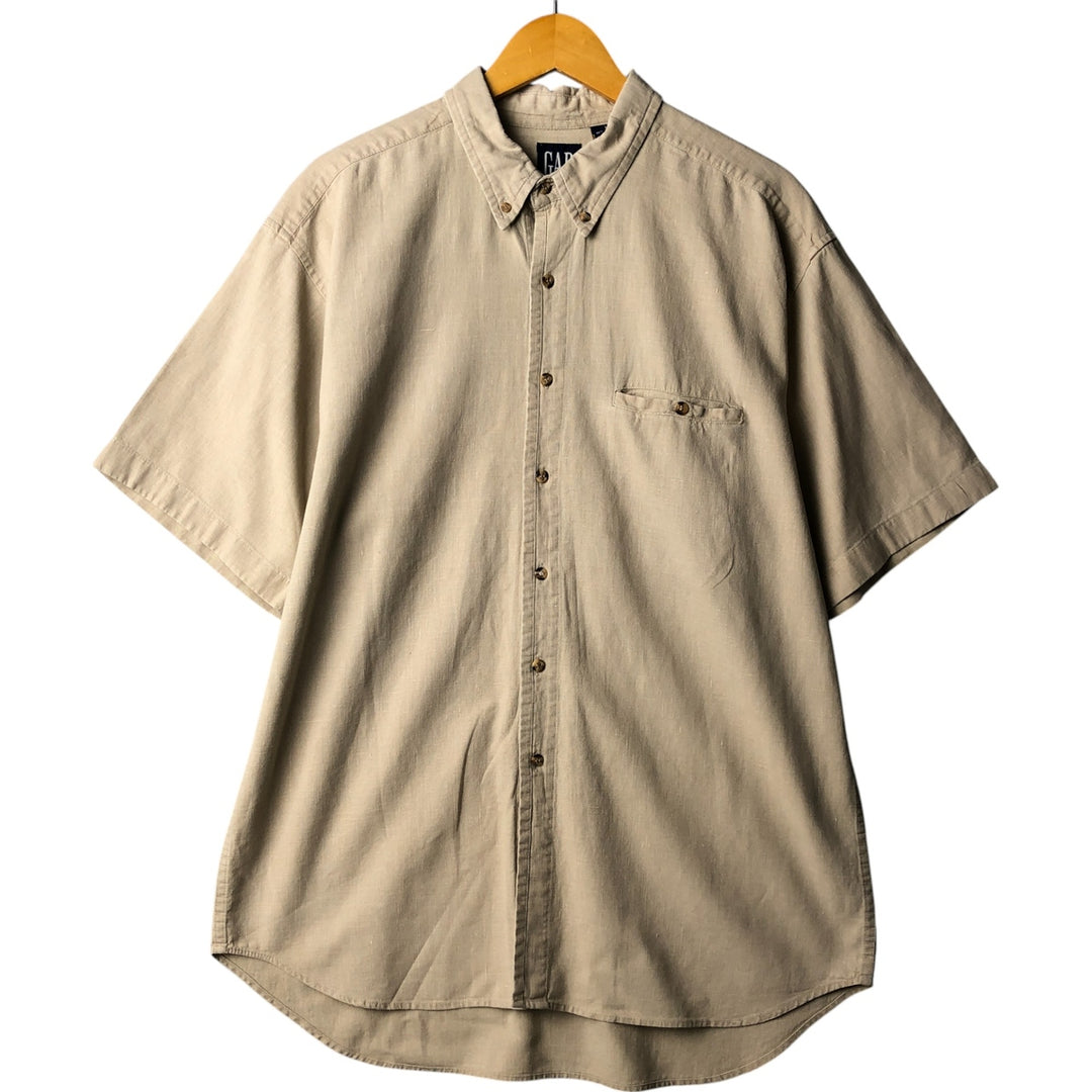 90'S GAP Vintage Short Sleeve Button-Down Shirt, Cotton and Linen, Men's Size L linen Beige type Vintage Second Hand