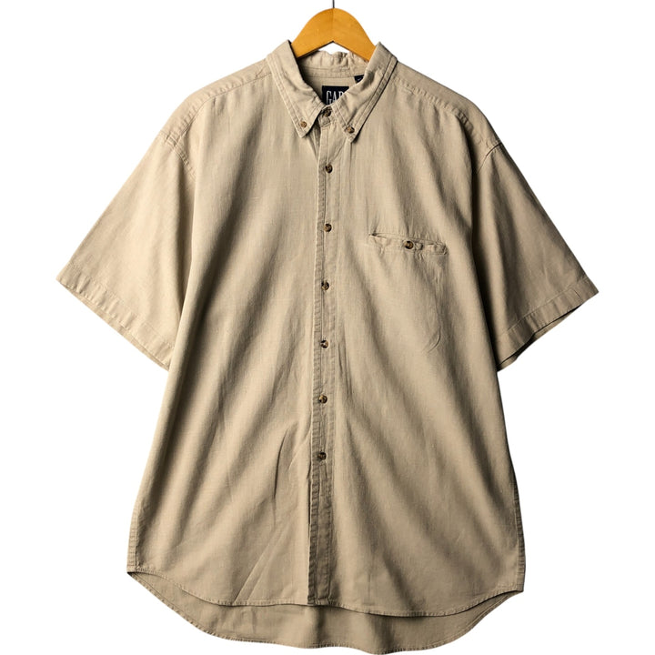 90'S GAP Vintage Short Sleeve Button-Down Shirt, Cotton and Linen, Men's Size L linen Beige type Vintage Second Hand