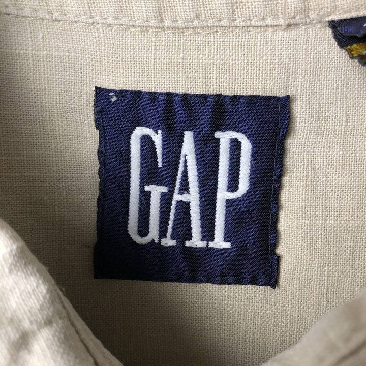 90'S GAP Vintage Short Sleeve Button-Down Shirt, Cotton and Linen, Men's Size L linen Beige type Vintage Second Hand
