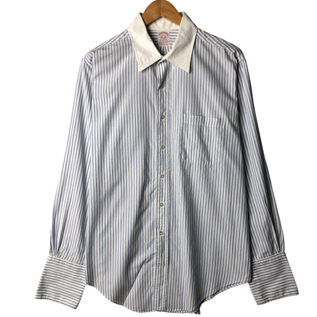 Brooks Brothers Est.1818 Stripe Pattern Wide Collar Cleric Shirt Made in USA Men's XL cotton white type Vintage Second Hand