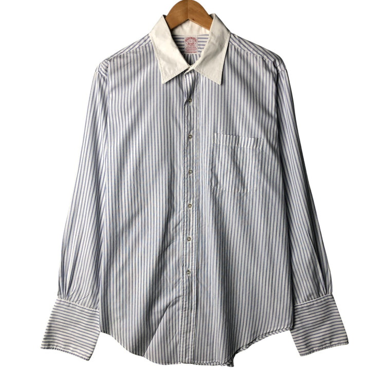 Brooks Brothers Est.1818 Stripe Pattern Wide Collar Cleric Shirt Made in USA Men's XL cotton white type Vintage Second Hand