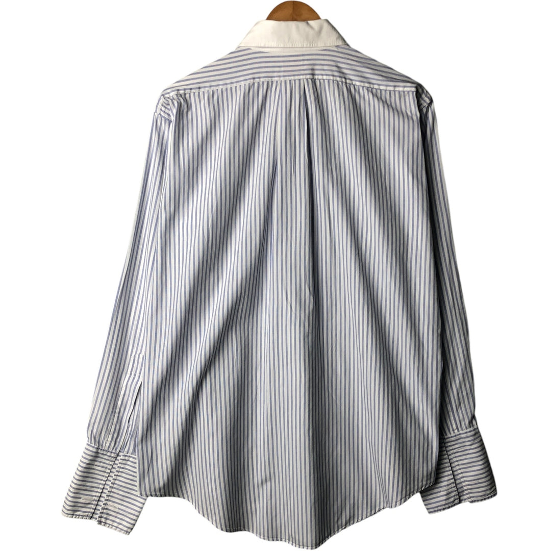 Brooks Brothers Est.1818 Stripe Pattern Wide Collar Cleric Shirt Made in USA Men's XL cotton white type Vintage Second Hand