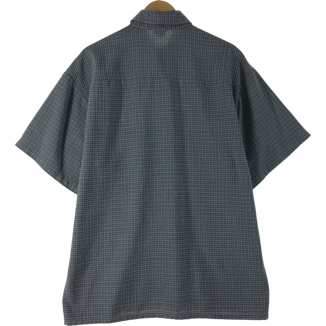 Momo Check Pattern Short Sleeve Polyester/Rayon Box Shirt, Made in USA, Men's XL, Vintage polyester gray type Vintage Second Hand