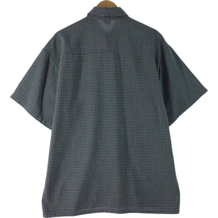 Momo Check Pattern Short Sleeve Polyester/Rayon Box Shirt, Made in USA, Men's XL, Vintage polyester gray type Vintage Second Hand