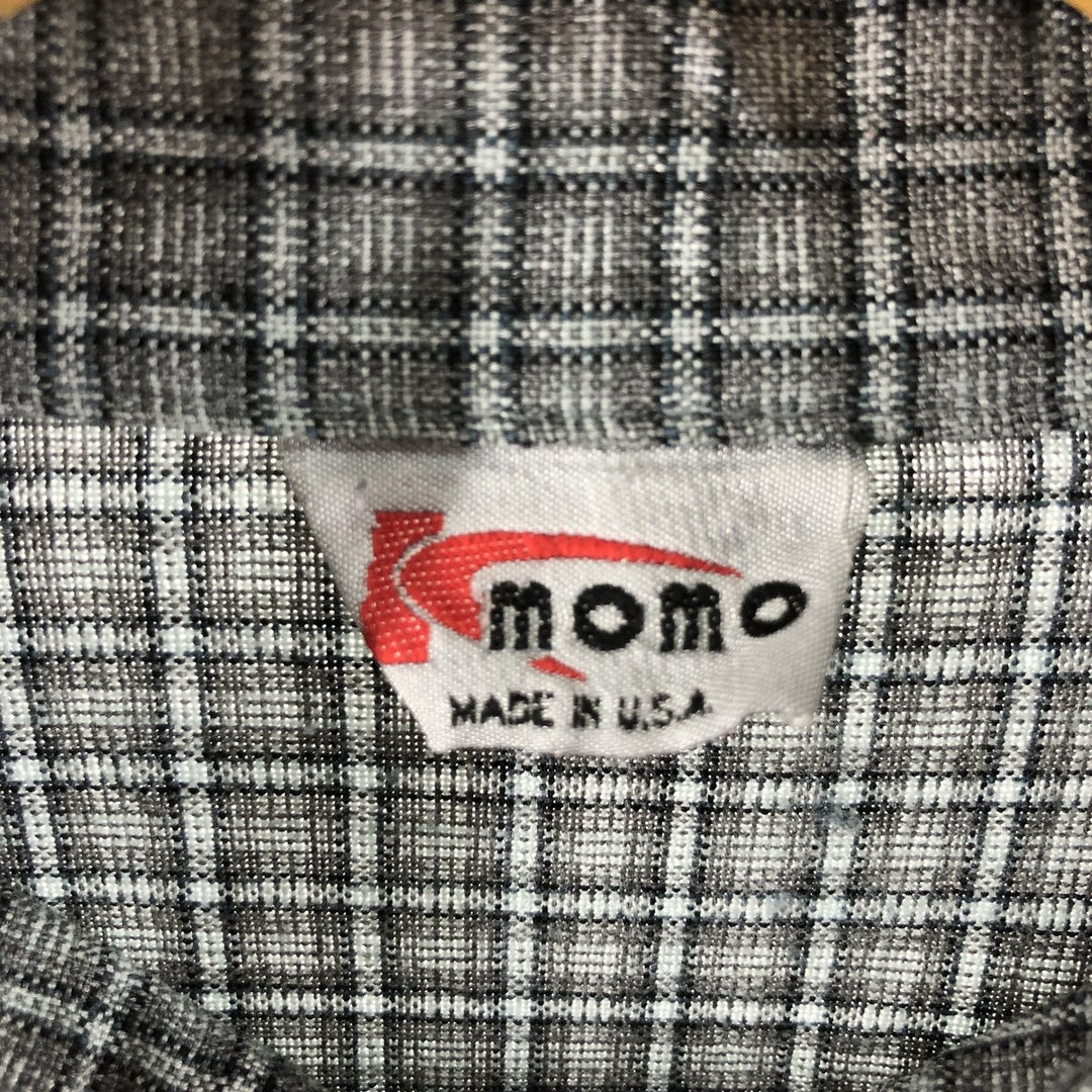Momo Check Pattern Short Sleeve Polyester/Rayon Box Shirt, Made in USA, Men's XL, Vintage polyester gray type Vintage Second Hand