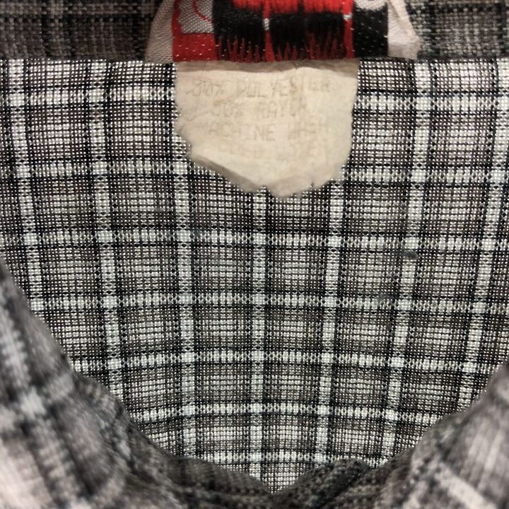 Momo Check Pattern Short Sleeve Polyester/Rayon Box Shirt, Made in USA, Men's XL, Vintage polyester gray type Vintage Second Hand
