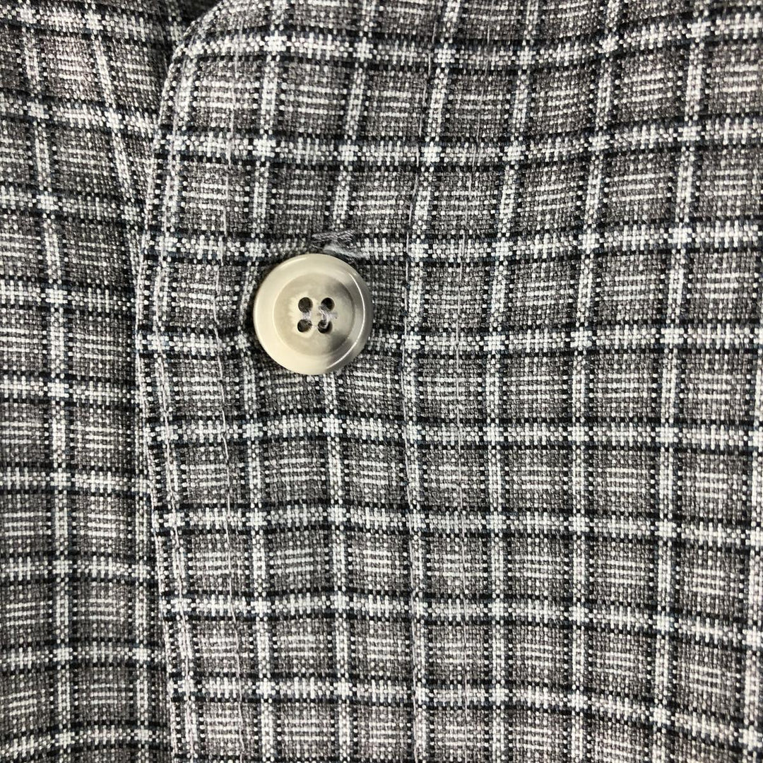 Momo Check Pattern Short Sleeve Polyester/Rayon Box Shirt, Made in USA, Men's XL, Vintage polyester gray type Vintage Second Hand