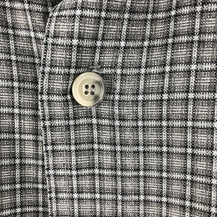 Momo Check Pattern Short Sleeve Polyester/Rayon Box Shirt, Made in USA, Men's XL, Vintage polyester gray type Vintage Second Hand