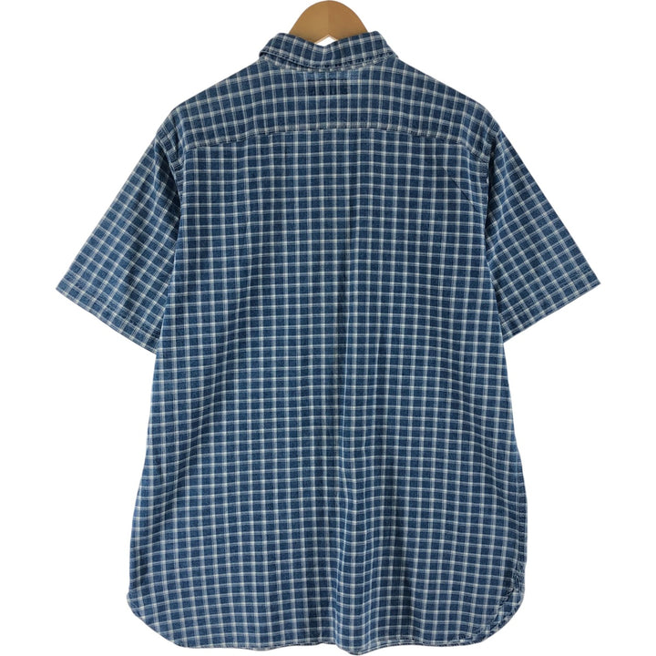 Ralph Lauren POLO by Ralph Lauren short-sleeved cotton check shirt, men's size L cotton blue type Vintage Second Hand