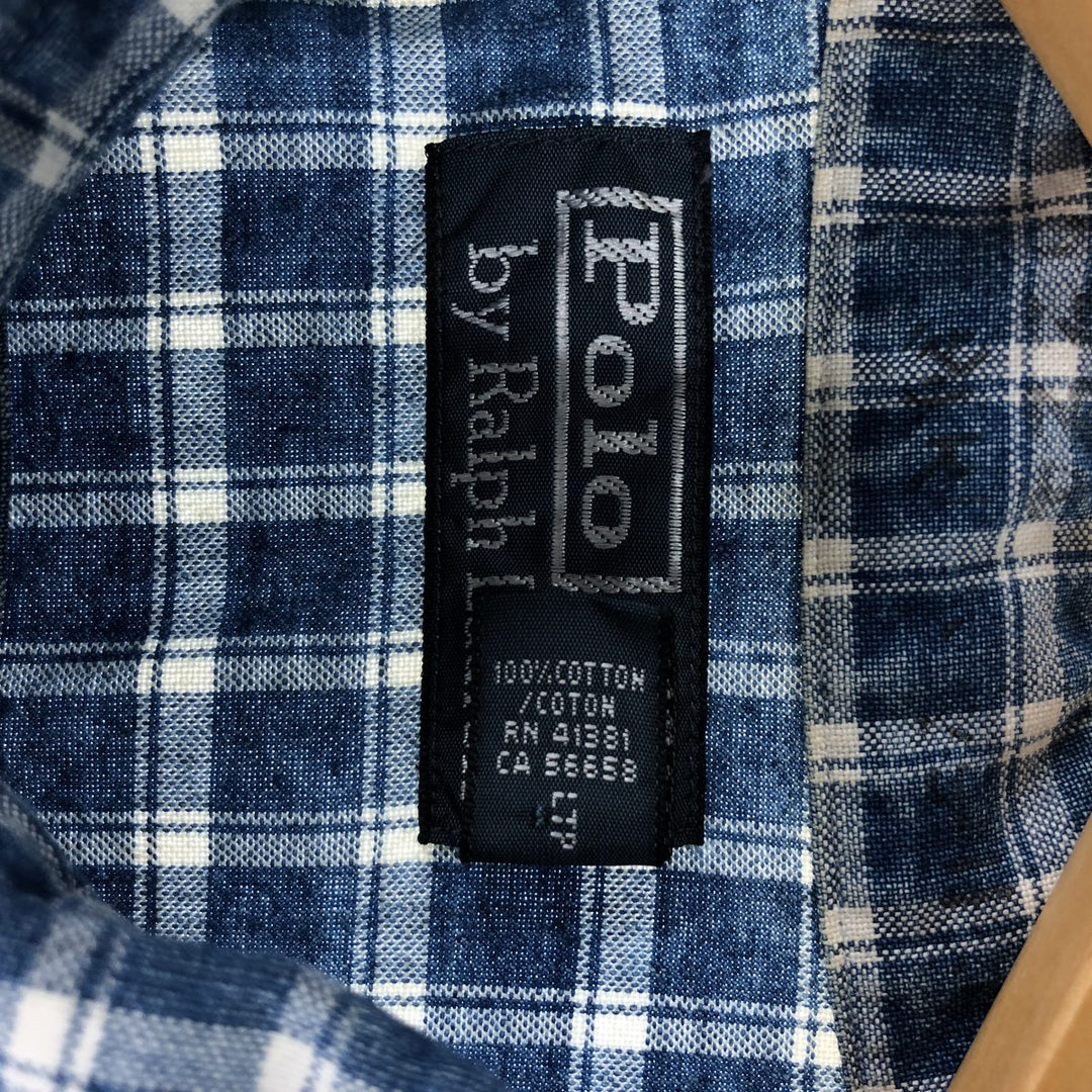 Ralph Lauren POLO by Ralph Lauren short-sleeved cotton check shirt, men's size L cotton blue type Vintage Second Hand