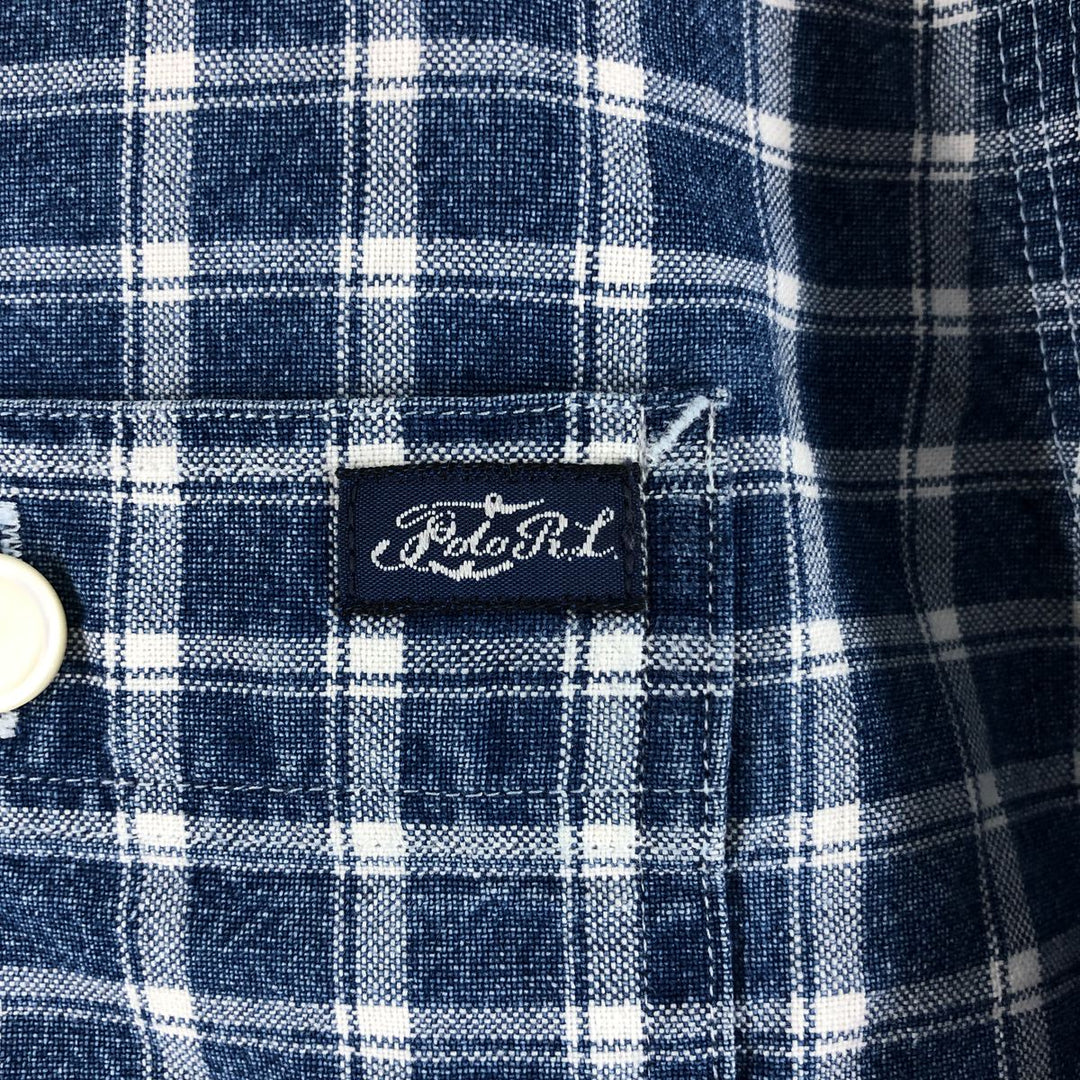 Ralph Lauren POLO by Ralph Lauren short-sleeved cotton check shirt, men's size L cotton blue type Vintage Second Hand