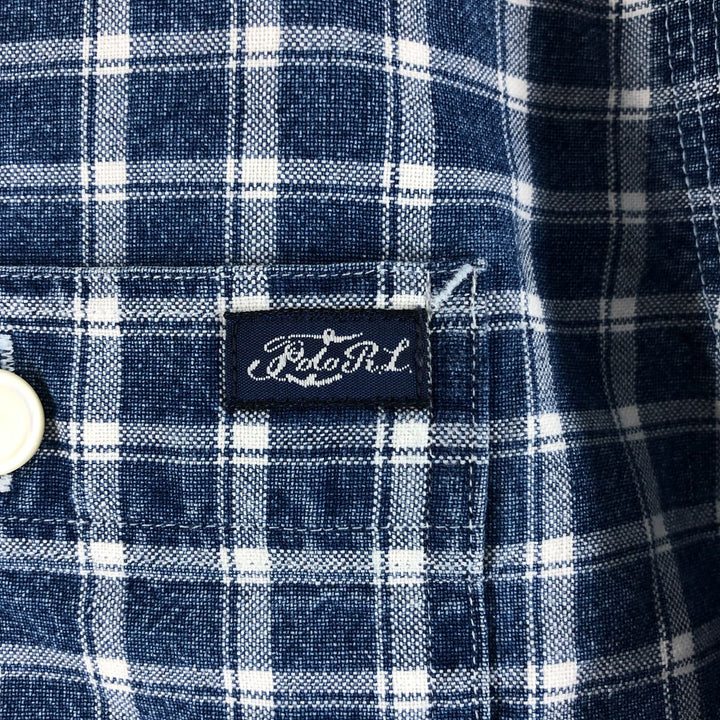 Ralph Lauren POLO by Ralph Lauren short-sleeved cotton check shirt, men's size L cotton blue type Vintage Second Hand