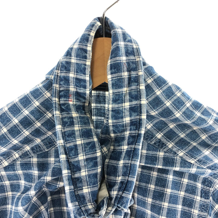Ralph Lauren POLO by Ralph Lauren short-sleeved cotton check shirt, men's size L cotton blue type Vintage Second Hand