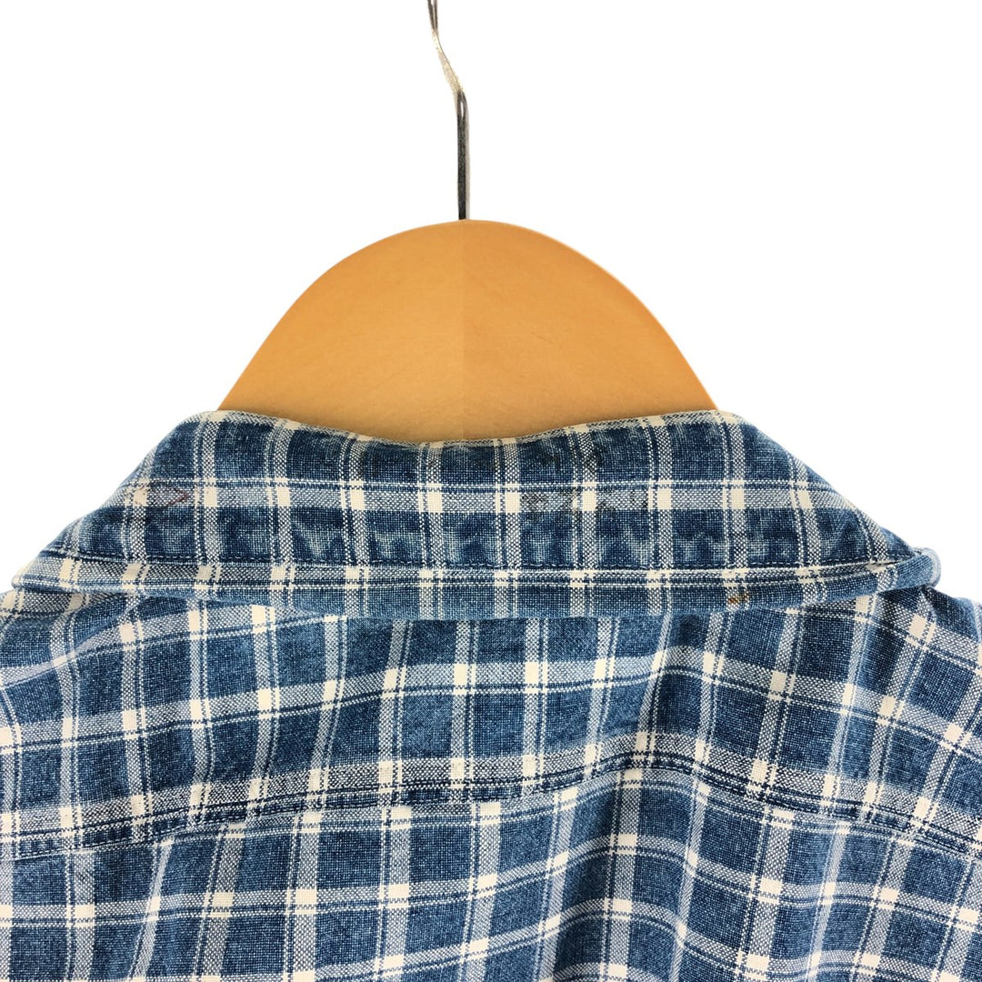 Ralph Lauren POLO by Ralph Lauren short-sleeved cotton check shirt, men's size L cotton blue type Vintage Second Hand