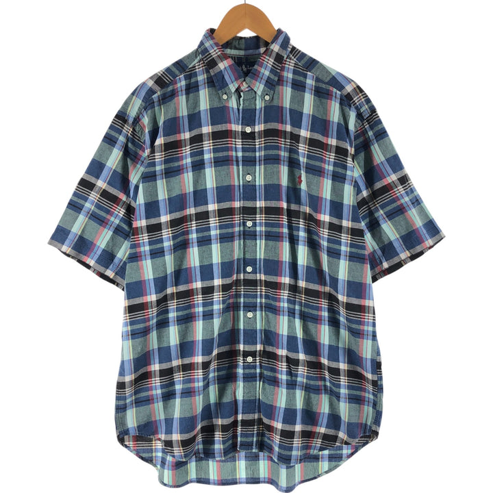 Ralph Lauren BLAKE short sleeve button down check shirt, men's size L cotton navy blue type Vintage Second Hand