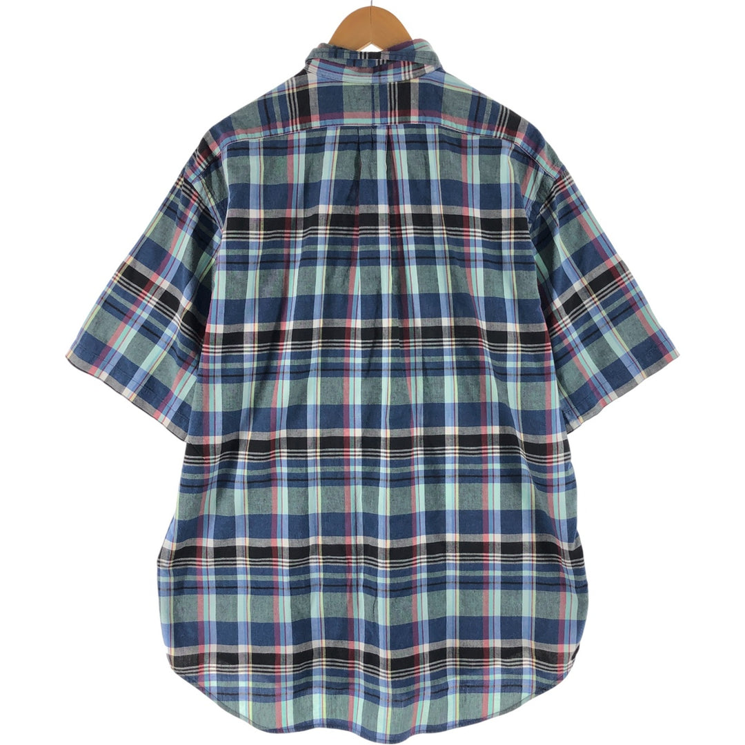 Ralph Lauren BLAKE short sleeve button down check shirt, men's size L cotton navy blue type Vintage Second Hand