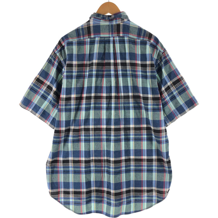 Ralph Lauren BLAKE short sleeve button down check shirt, men's size L cotton navy blue type Vintage Second Hand