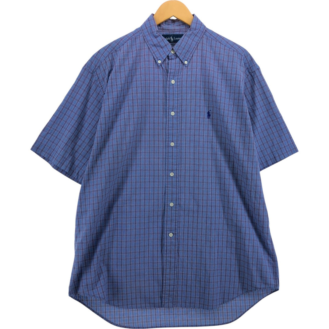 Ralph Lauren BLAKE short sleeve button down check shirt, men's size L cotton blue type Vintage Second Hand