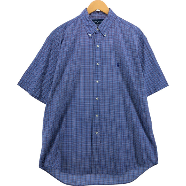 Ralph Lauren BLAKE short sleeve button down check shirt, men's size L cotton blue type Vintage Second Hand