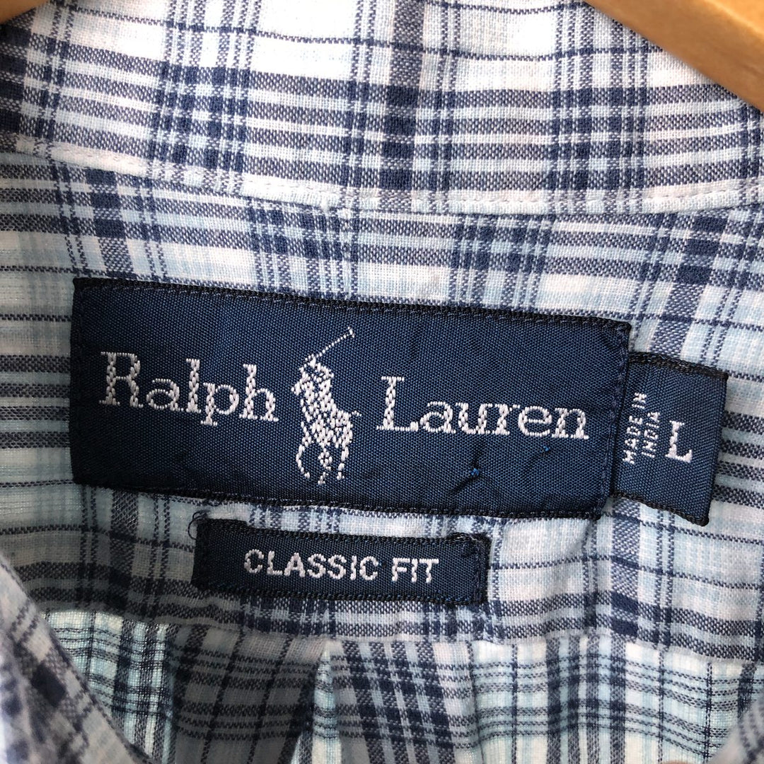 Ralph Lauren Classic Fit short sleeve button down shirt, men's size L cotton Blue type light blue Vintage Second Hand